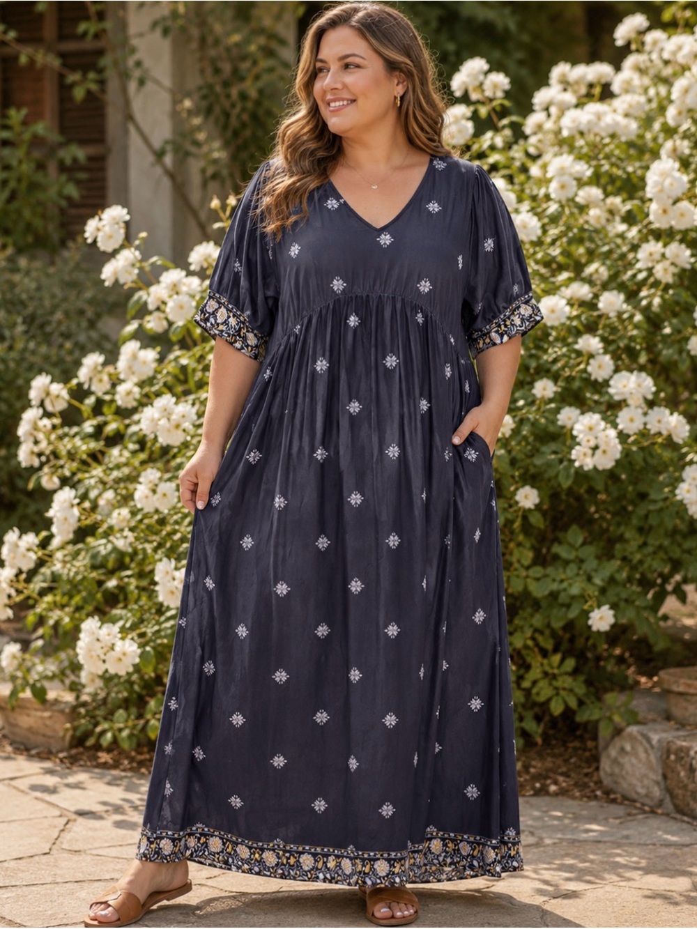 Pink Daisy vneck maxi dress